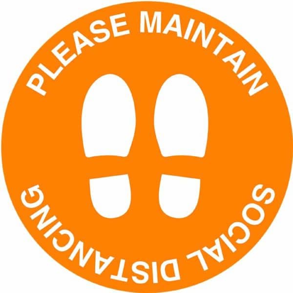 Orange feet - please maintain social distancing floor marker