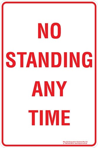 Carpark No Standing Any Time Sign