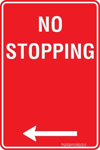 Carpark No Stopping Arrow Left Sign