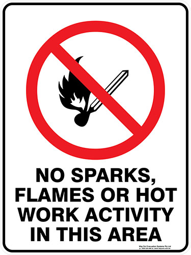 Prohibition No Sparks Flames Or Hot Work Activity In This Area